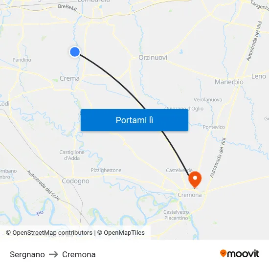 Sergnano to Cremona map