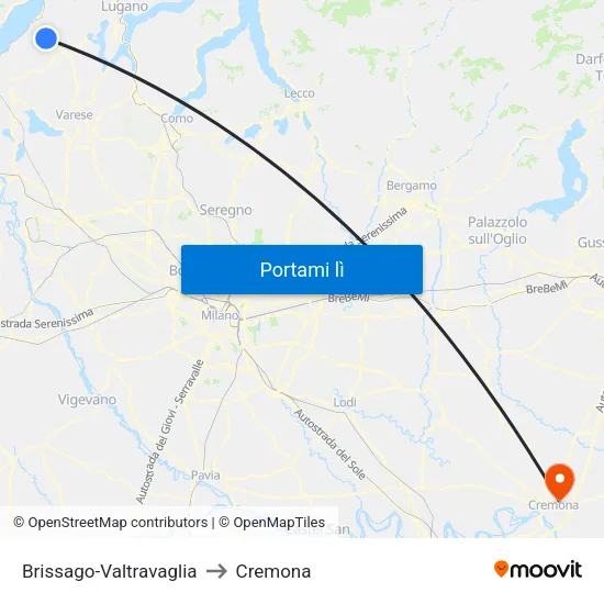Brissago-Valtravaglia to Cremona map