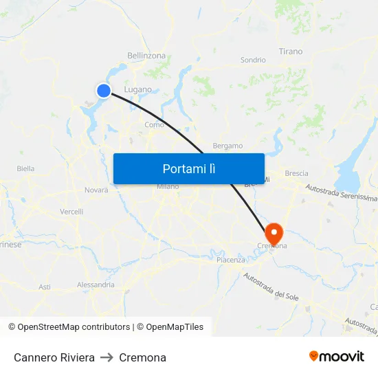 Cannero Riviera to Cremona map