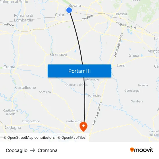 Coccaglio to Cremona map