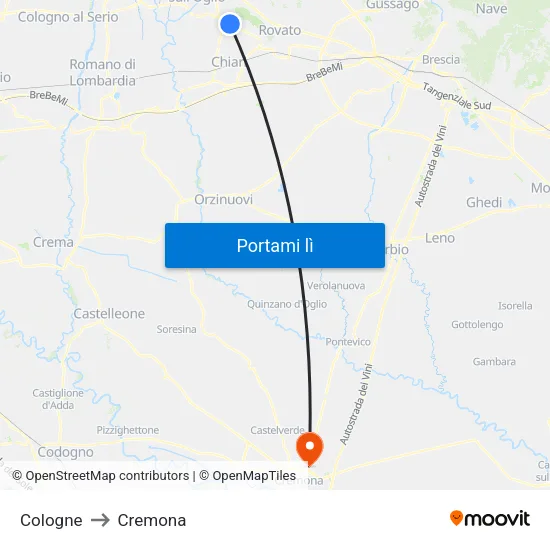 Cologne to Cremona map