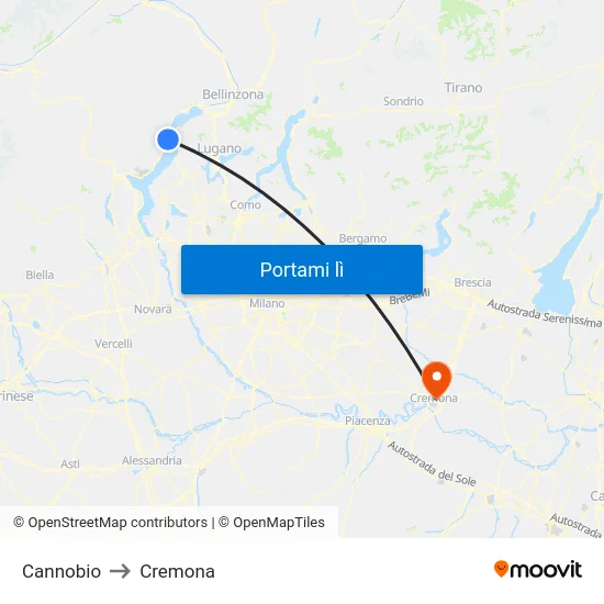 Cannobio to Cremona map
