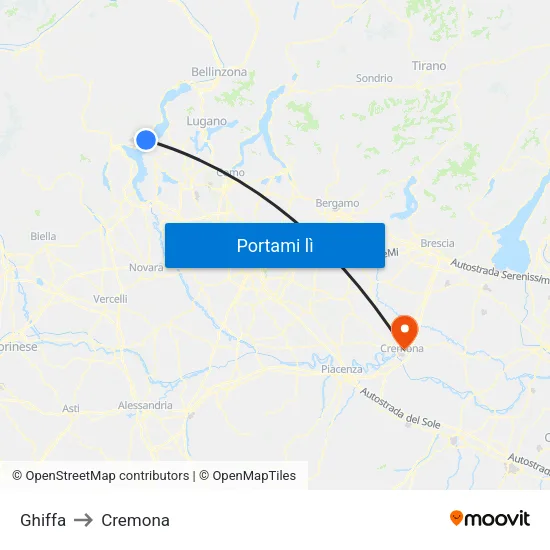 Ghiffa to Cremona map