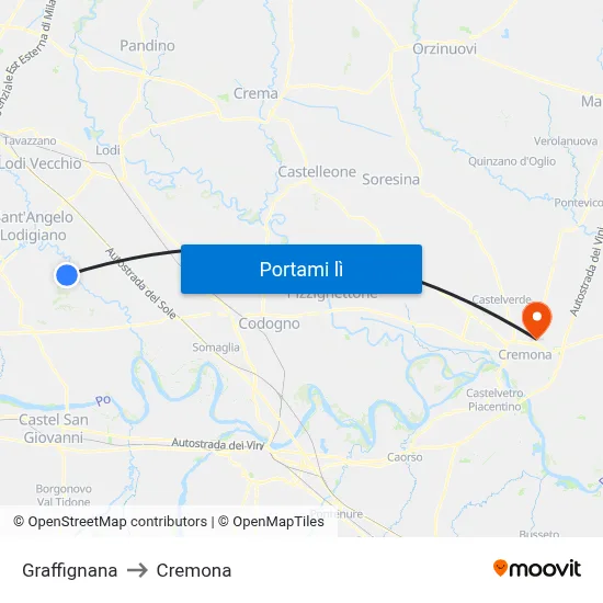 Graffignana to Cremona map