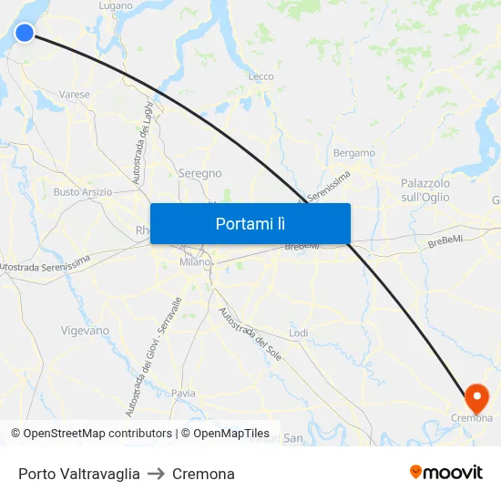 Porto Valtravaglia to Cremona map