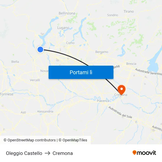 Oleggio Castello to Cremona map