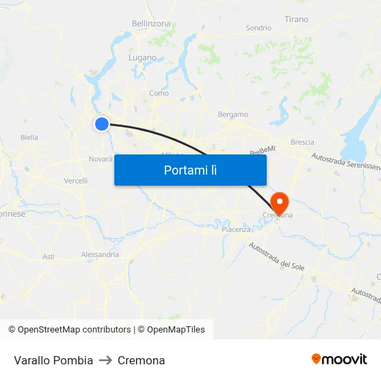 Varallo Pombia to Cremona map