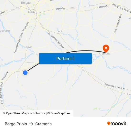 Borgo Priolo to Cremona map