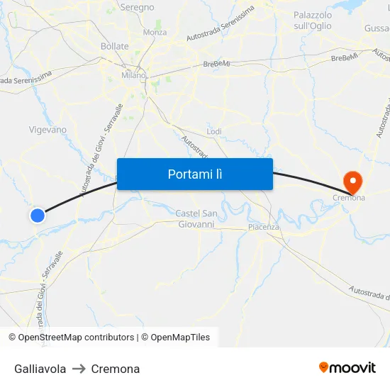 Galliavola to Cremona map
