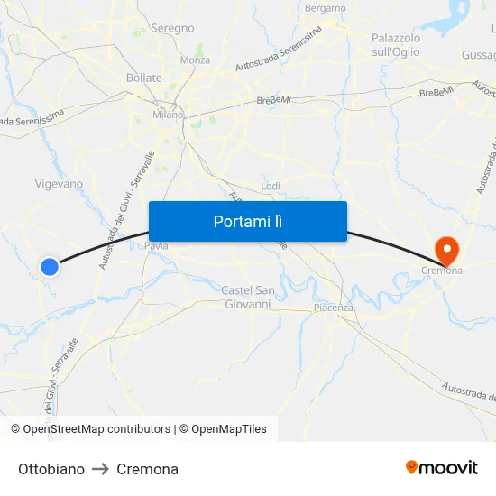 Ottobiano to Cremona map