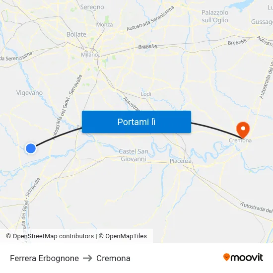Ferrera Erbognone to Cremona map