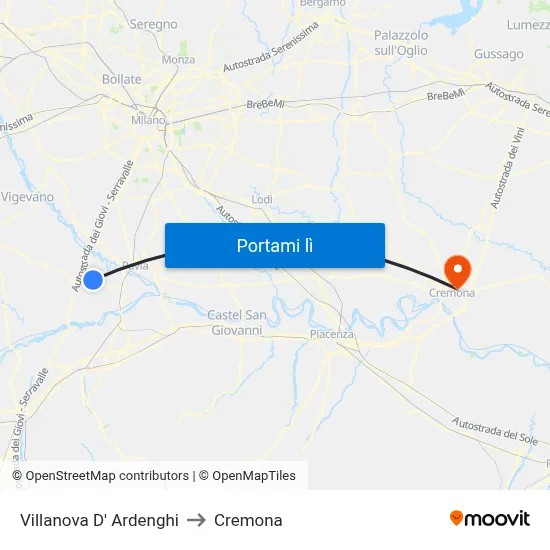 Villanova D' Ardenghi to Cremona map