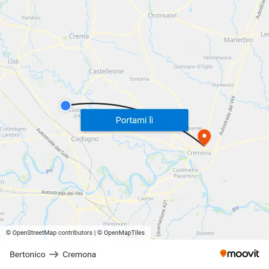 Bertonico to Cremona map