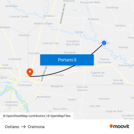 Ostiano to Cremona map