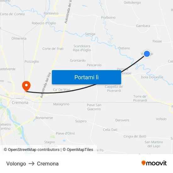 Volongo to Cremona map