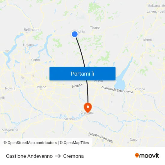 Castione Andevenno to Cremona map