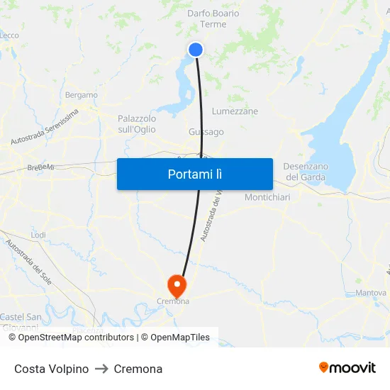 Costa Volpino to Cremona map
