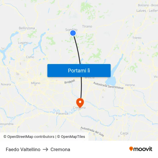 Faedo Valtellino to Cremona map