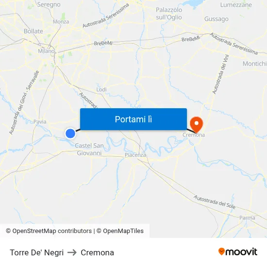 Torre De' Negri to Cremona map