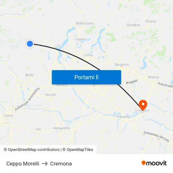 Ceppo Morelli to Cremona map