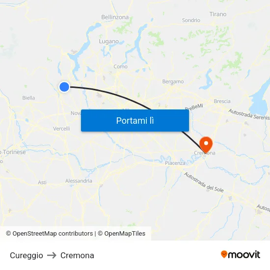 Cureggio to Cremona map