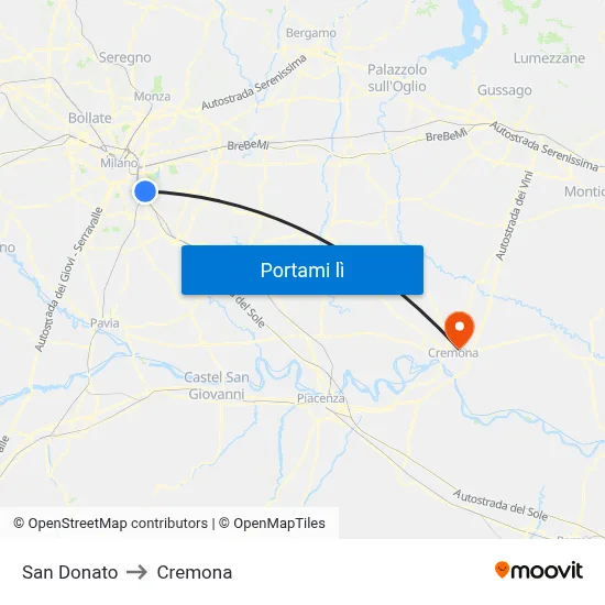 San Donato to Cremona map