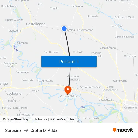 Soresina to Crotta D' Adda map