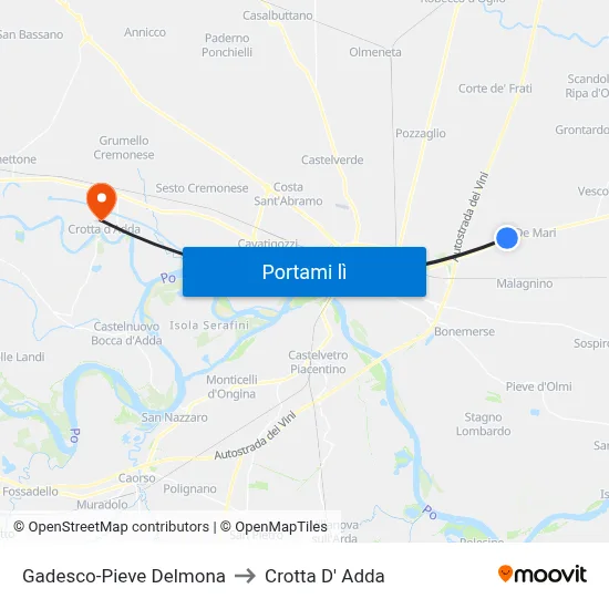 Gadesco-Pieve Delmona to Crotta D' Adda map