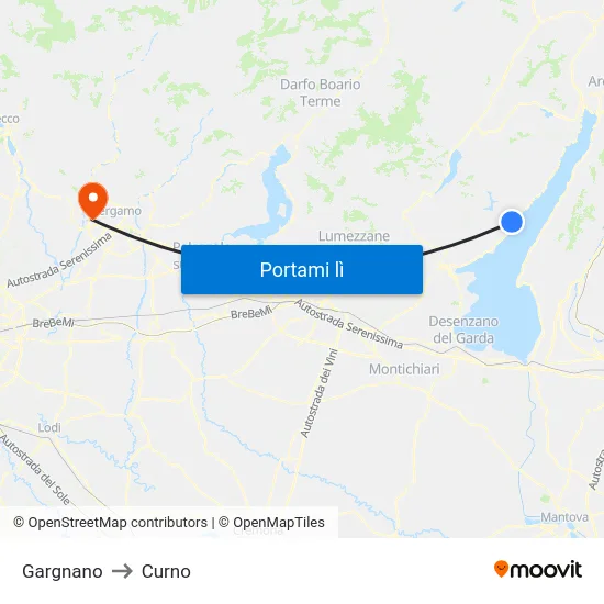 Gargnano to Curno map