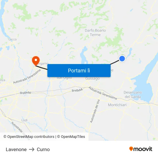 Lavenone to Curno map