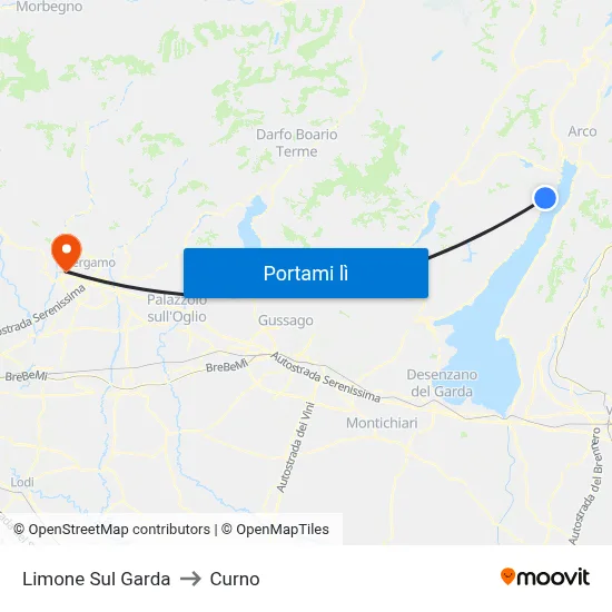 Limone Sul Garda to Curno map