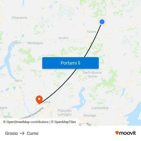 Grosio to Curno map