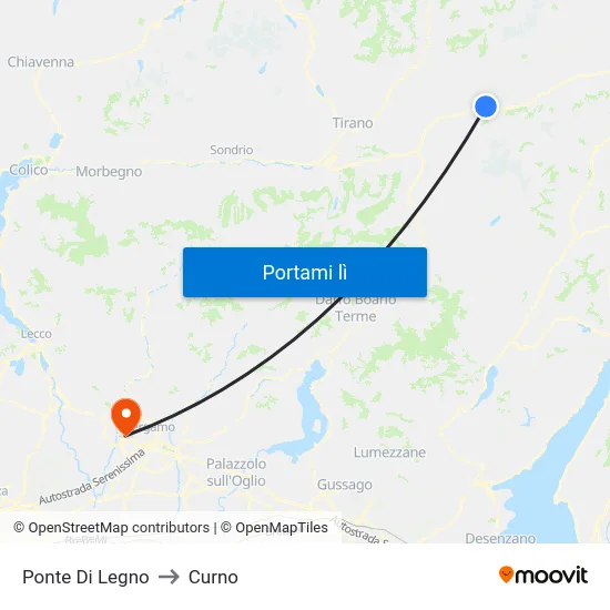 Ponte Di Legno to Curno map