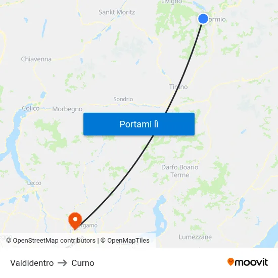 Valdidentro to Curno map