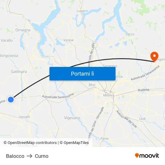 Balocco to Curno map