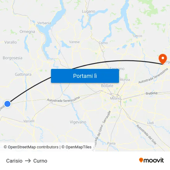 Carisio to Curno map
