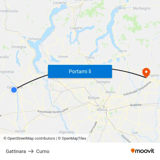Gattinara to Curno map