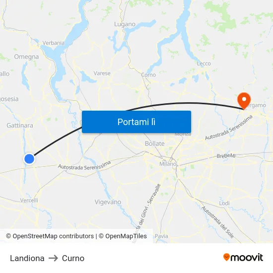 Landiona to Curno map