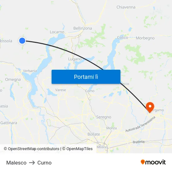Malesco to Curno map