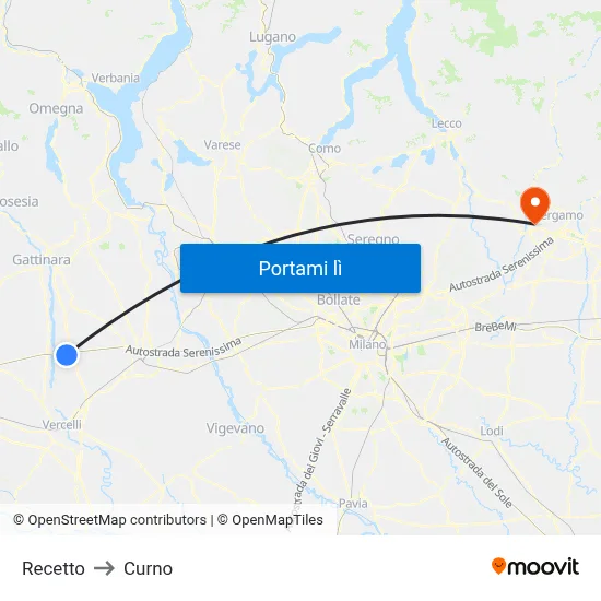 Recetto to Curno map