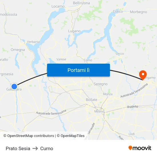 Prato Sesia to Curno map