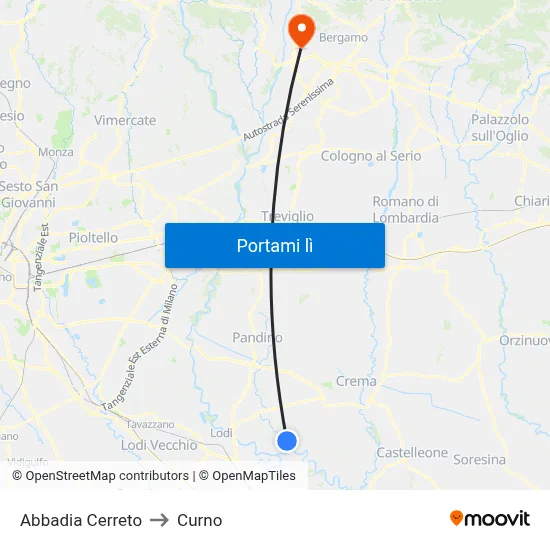 Abbadia Cerreto to Curno map