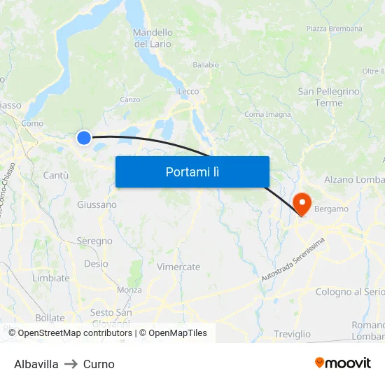 Albavilla to Curno map
