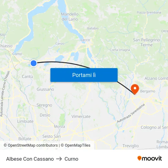 Albese Con Cassano to Curno map