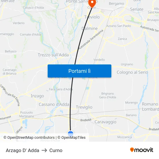 Arzago D' Adda to Curno map