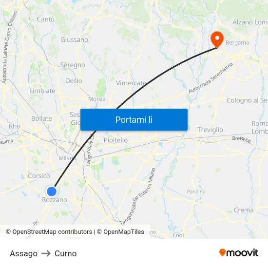 Assago to Curno map