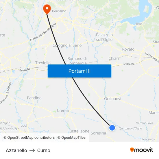 Azzanello to Curno map