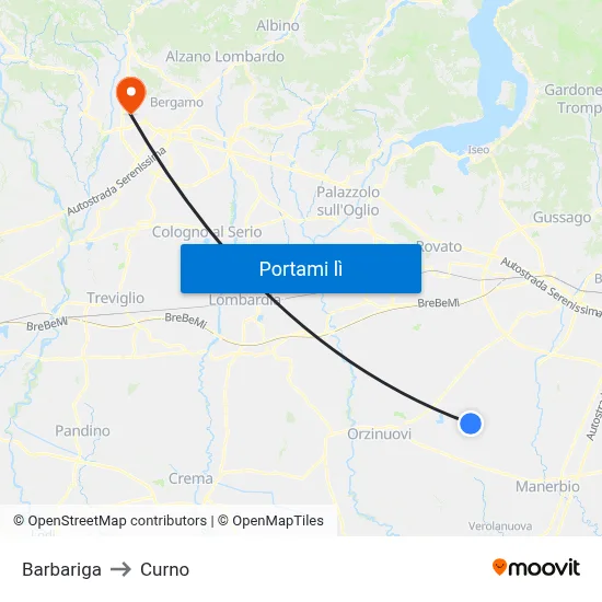 Barbariga to Curno map