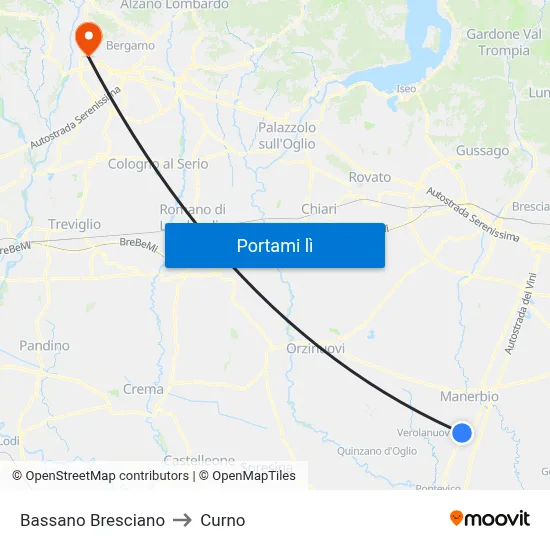 Bassano Bresciano to Curno map