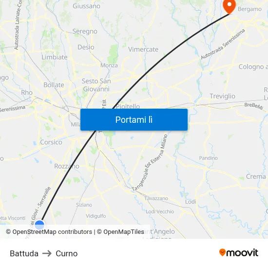 Battuda to Curno map